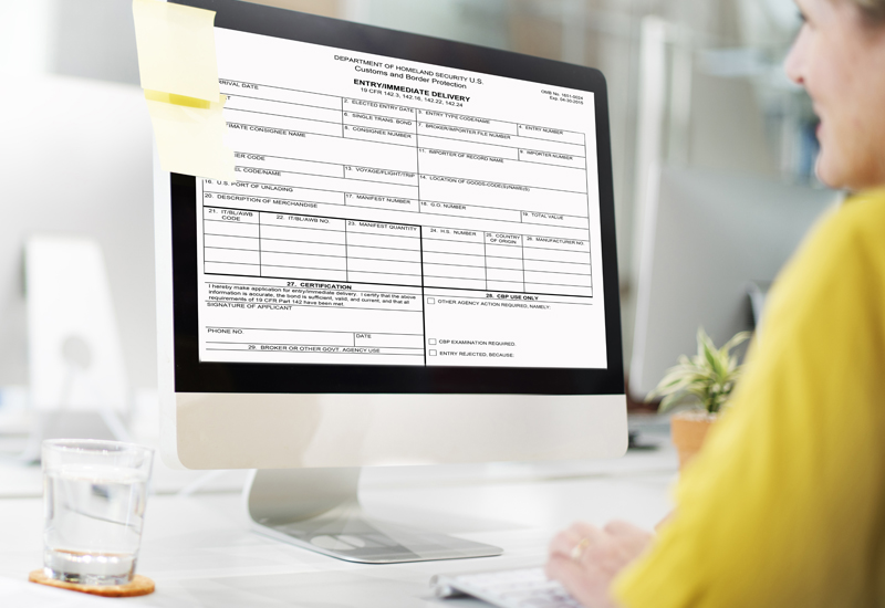 computer screen showing import services form