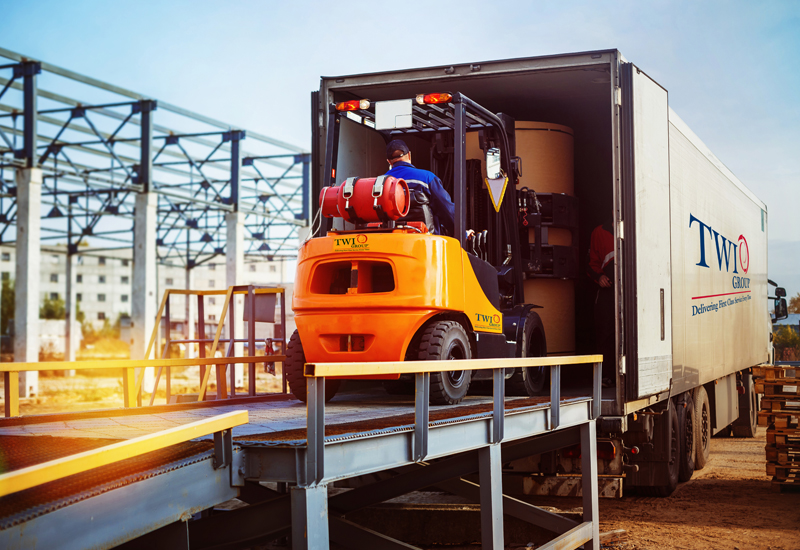 cargo being taken out on a forklift